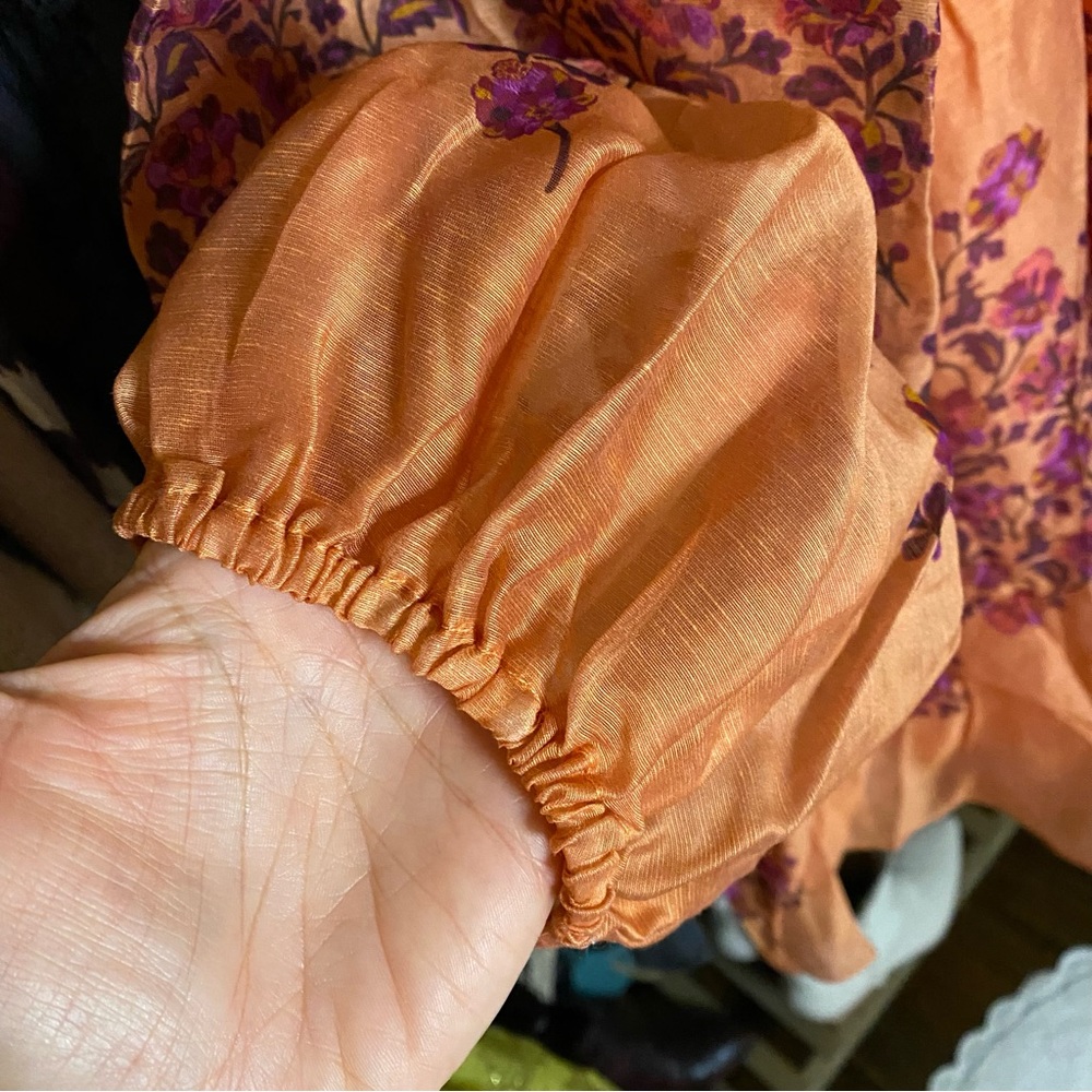 CIEBON Mango Orange Purple Floral Long Sleeve Linen Blend Dress! - Picture 10 of 15